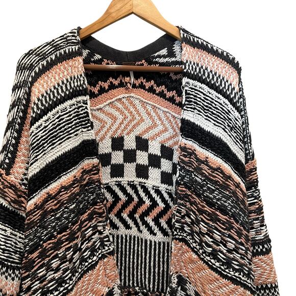 FREE PEOPLE Knit Long Cardigan Duster Sweater Peach Cream Multi Sz XS-M Boho - Picture 3 of 13